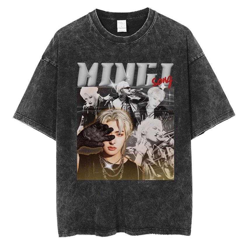 Vintage Washed Ateez Yunho Kpop Band Album 2026 TShirt Mens Women Hip Hop Loose Korean Fashion Short Sleeve T Shirt Streetwear