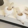 New Style Women's Warm Plush Pointed Toe High Heel Winter Mules Slipper Fashion Design Thin Heels Flip Flops Pumps Zapatos Mujer