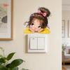 3Pcs Cartoon Girl Switch Stickers, Self-Adhesive PVC Wall Decals for Home & Office Decor