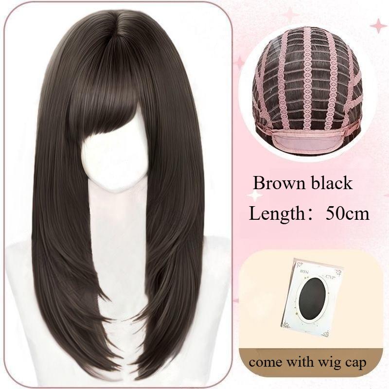 

Honey Brown Wig with Bangs 18inch Straight Hair Wig Natural Looking Synthetic Wigs for Women High Temperature Fibers Lolita Wig (as the picture,20inches)