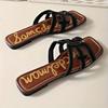 Women's Hollow Out Flat Slides, Retro Square Open Toe Summer Shoes, Casual Outdoor Beach Slides