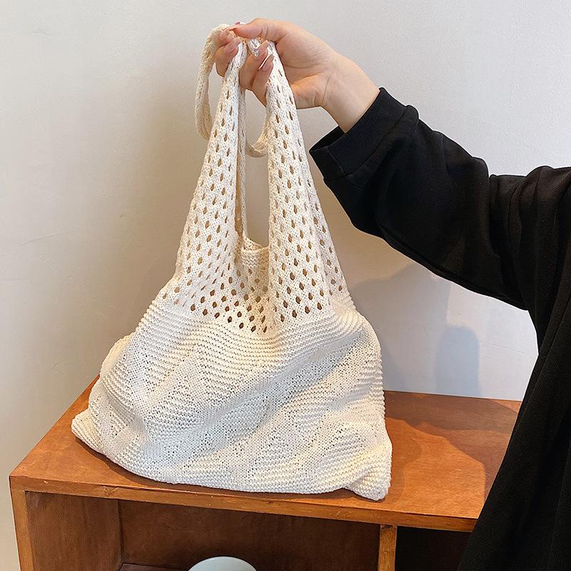 Yogodlns Wool Knitted Shopping Tote Bag for Women Vintage Cotton Girls Shoulder Bag Large Capacity Female Handbag Crochet Bag