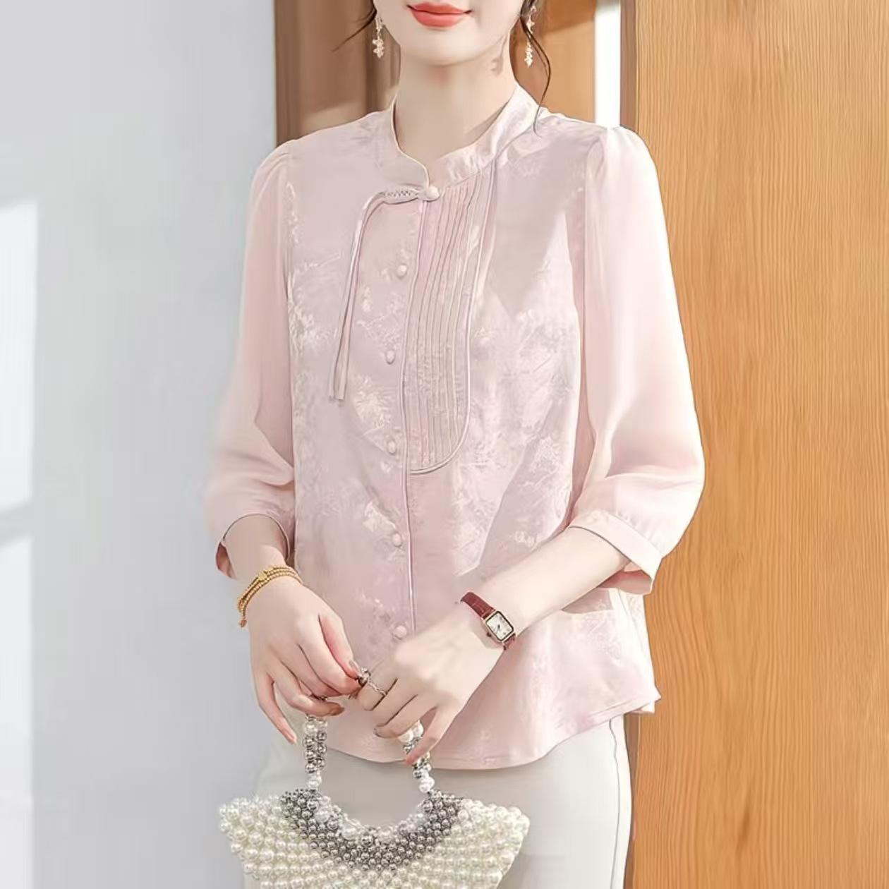 

Mom’s 2026 New Chinese-Style Flattering Top: Stylish Spring-Autumn Shirt for Middle-Aged and Elderly Women XL (approx. 45-53 kg) рожевий
