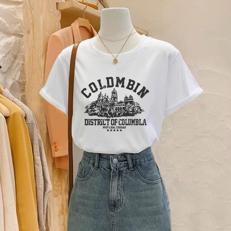 

Модная хлопковая футболка с коротким рукавом женская 2025 лето новая универсальная и тонкая майка нишевый дизайн S