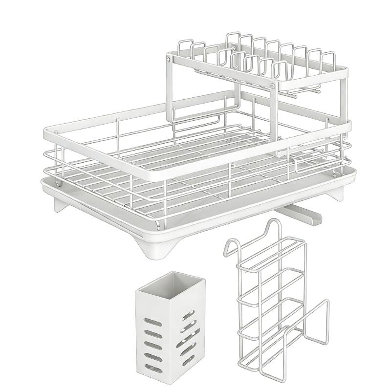 Corrosion Resistant Kitchen Dish Drainer With Center Drain Hole And Detachable Trays For Effective Dish Drying Rack