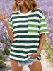 Womens Striped Color Block T Shirt Oversized Short Sleeve Loose Summer Top