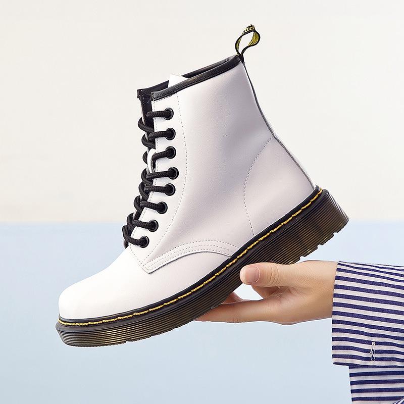 Autumn and Winter New Leather Martin Boots Heightening British Knight Boots Short Women's Boots Beef Tendon Couple Women's Shoes Round Leather Boots