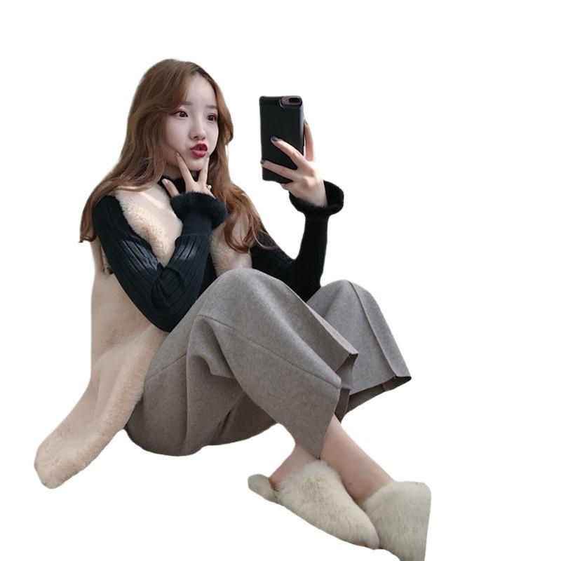 Herbst und Winter neue Wollweste Damen mittellang dünn Imitation Rex-Kaninchenfell Weste Imitation Pelzmantel