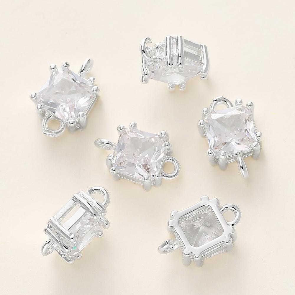 4/6Pcs 14/18K Gold Color Plated Zircon Single Hole Love Heart Double Hole Square Pendants For DIY Jewelry Making Findings