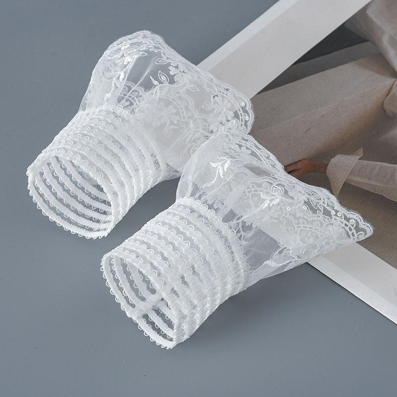 Female Lace Floral Fake Sleeved Sweater Dresses Lace Cuffs Detachable Fake Sleeves Ruffles Blouse Wrist Warmers Decorative