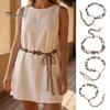 Beach Vacation Jewelry Bohemian Rope Waist Belt for Women, Vintage Rhinestone Braided Cord Festival Clothing Chain, Adjustable Layered Belly