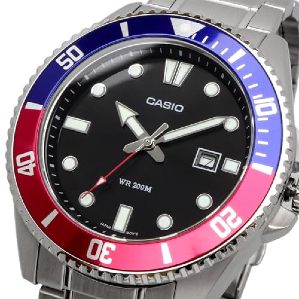 Casio CASIO Standard Analog Sports 20 ATM Water Resistant Watch MDV-107D-1A3V Men's Blue X Red Bezel Metal Band Overseas Model