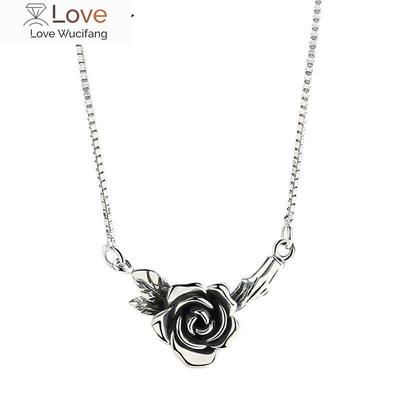 Foxanry 925 Stempel Naszyjnik Dla Kobiet Modny Elegancki Vintage Make Old Design Rose Flower Thai Silver Party Biżuteria Prezent