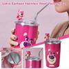 480Ml Stainless Steel Strawberry Bear Insulated Mug, Office Hand-Held Coffee Cup, Straw, Girlfriend Gift