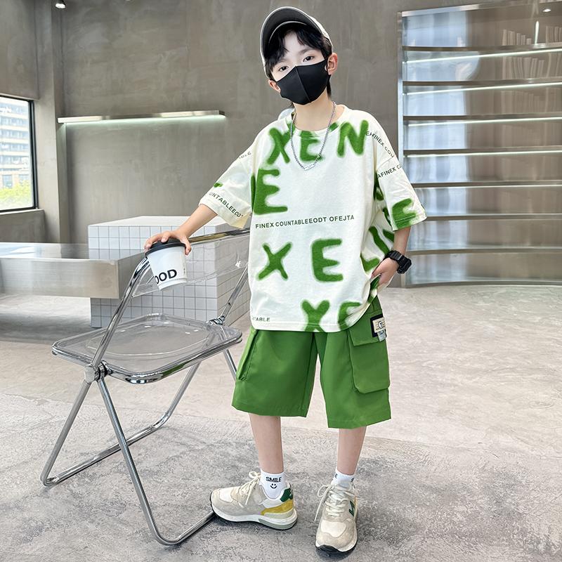 Summer Boys' Sets Clothing Kids Cotton T-shirt Shorts 2 Pieces Tracksuit Age 5-14 Years Old