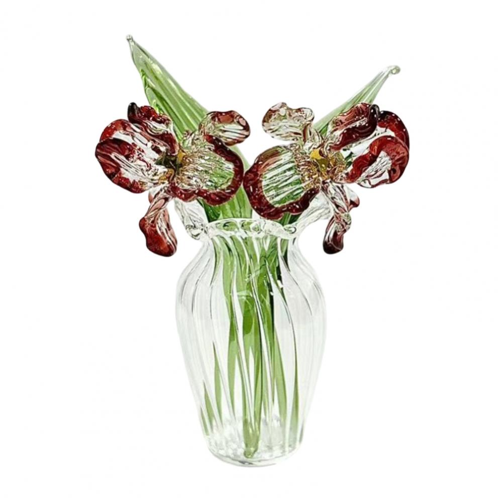 Glass Flower Decor Handmade Glass Flowers Hand-blown Glass Flower Bouquet with Vase Mini Floral Decoration for Home Room