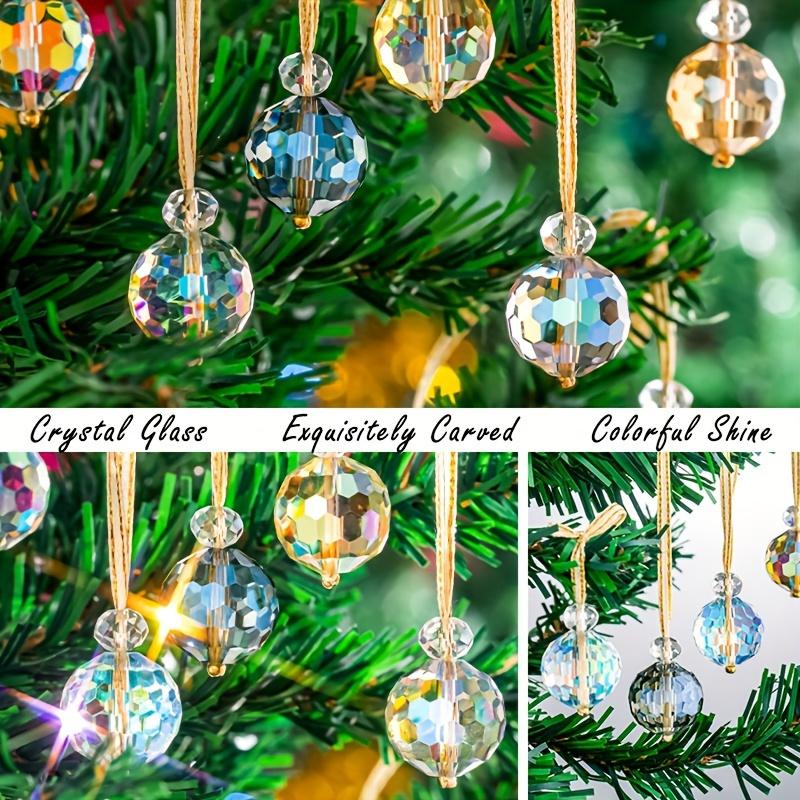 12 Pieces of Multi-faceted Crystal Christmas Ornaments - Elegant Glass Beads, Used for Tree Decoration, Wedding and Holiday Deco