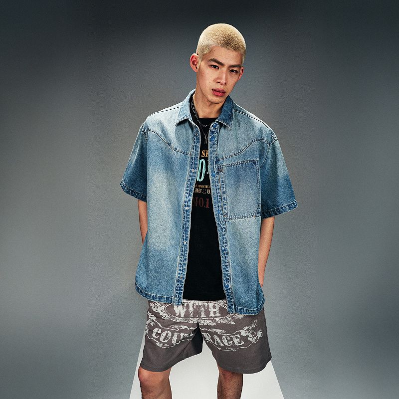 

HM Мужская одежда Рубашки 2025 Лето Новая Свободная Американская мода Повседневная Джинсовая рубашка 1271808 Blue 180/116(XL)