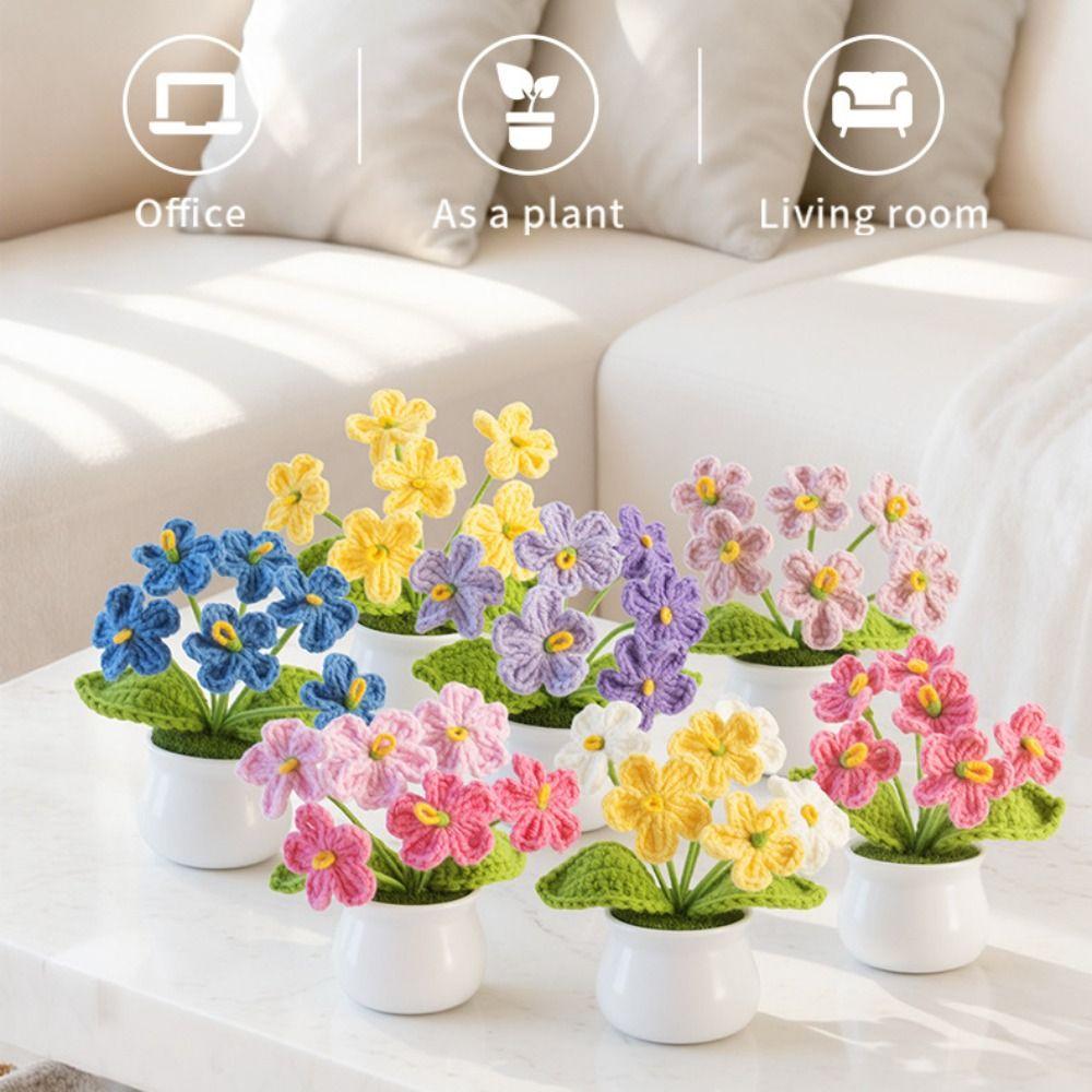 New Handmade Mini Crochet Flowers Photo Props Simulation Knitted Potted Flower Gift DIY Artificial Flower Bonsai Teachers' Day