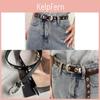 Women Skinny Pu Leather Belt Fashion Floral Decor For Office Wear