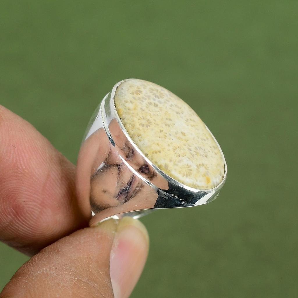 Fossil Coral Ring 925 Sterling Silver Ring Genuine Gemstone Ring Handmade Boho Jewelry Antique Ring Anniversary Gifts Available In Ring Size