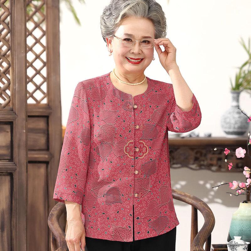 Women s Embroidered Seven-Quarter Sleeve Round Neck Blouse 2XL