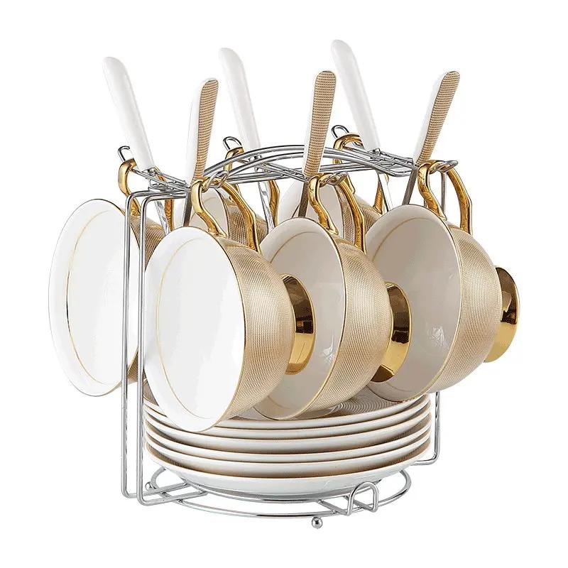 Top-grade British Vintage Rose Bone China Coffee cups set Porcelain Tea Sets Ceramic cups organizer tea party Six-piece Set