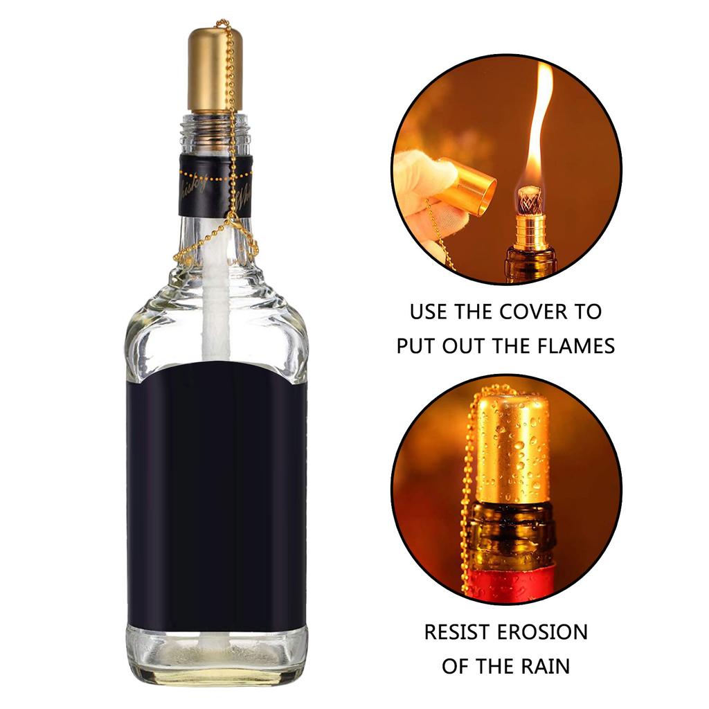Wine Bottle Lamp Set with Oil Lamp Wicks and Light Caps for Outdoor Oil Lamps Garden Tiki Torches and Home Decoration