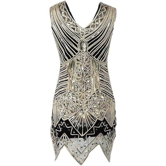 1920er Gatsby Perlenquastenkleid, Übergröße S-4XL - Damen Retro Formelles Pailletten Performance Kostüm.