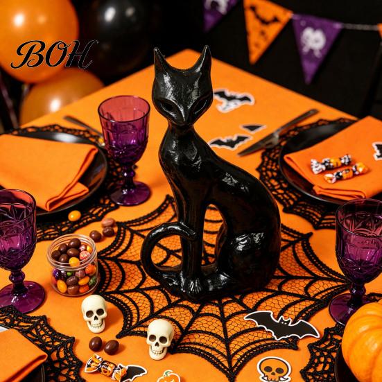 Office Desk Decoration Cute Witch Cat Resin Figurine, Halloween Garden Statue, Spooky Home Indoor Outdoor Yard Decor Ornaments for Patio Balcony