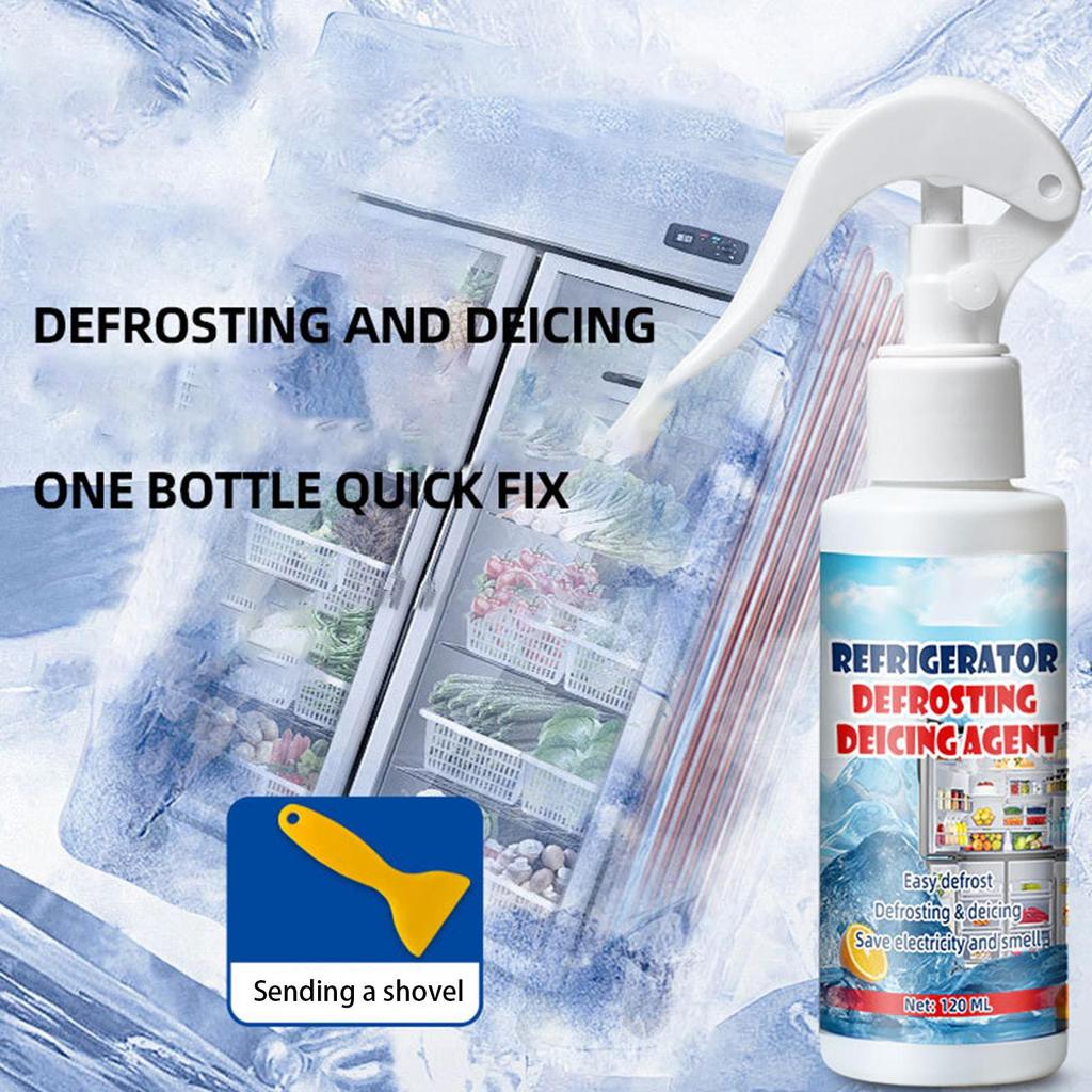 Sbrinatore per Congelatore 120ml Spray Sbrinante per Frigorifero e Congelatore Spray Rimuovi Ghiaccio Rimuove Rapidamente il Ghiaccio Accumulato Spray con Spatola