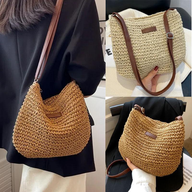 Designer Lässige Sommer Handgefertigte Rattan Schultertasche Stroh Gestrickte Geldbörsen und Handtaschen Damen Handtasche Umhängetaschen für Damen