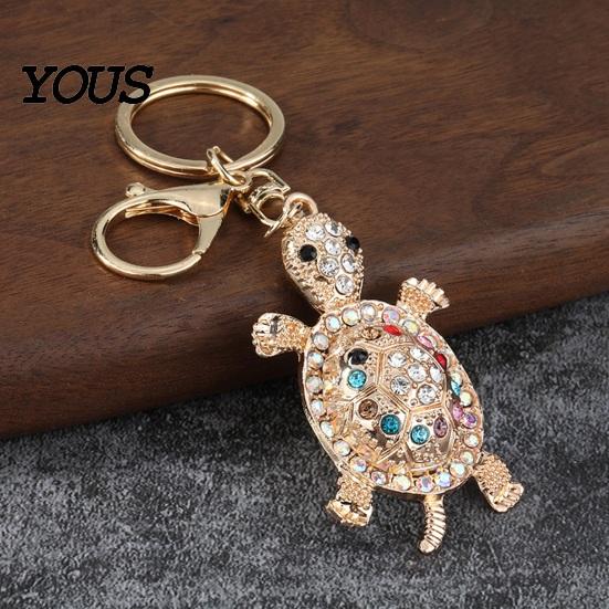 Oxidation Resistant Keychain Pendant, 3D Turtle Design Key Holder with Sparkling Rhinestones Inlaid, Alloy Shell Pendant Easy to Attach Lucky
