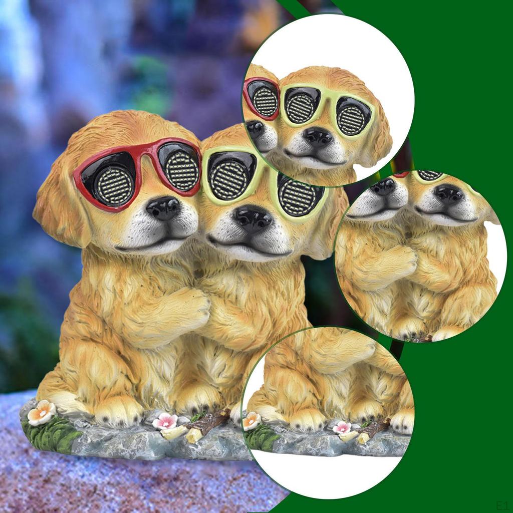 Solar Garden Statue with Rotating Eyes Landscape Lamp Lovely Crafts Decorative Sturdy Dog Figurine