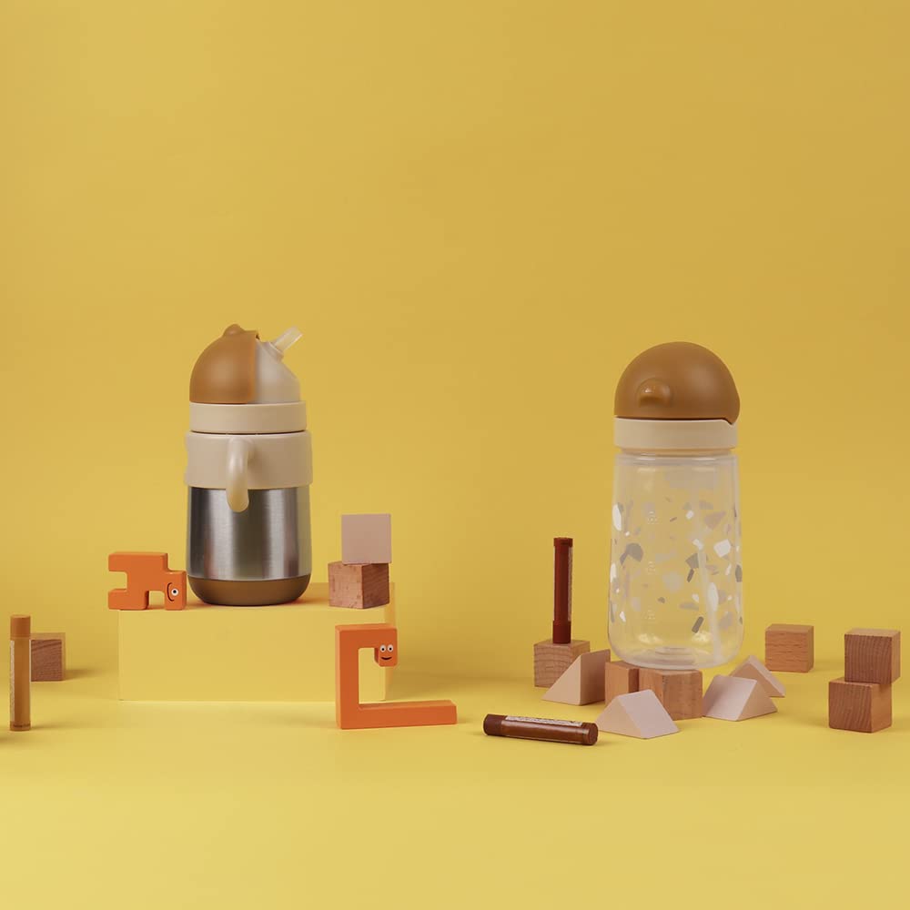 Melloware Baby Thermos with Stainless Steel for Boys and Matt Baby Gift Straw, 270ml, Insulated, Toddlers, Girls, Matt, Beige,