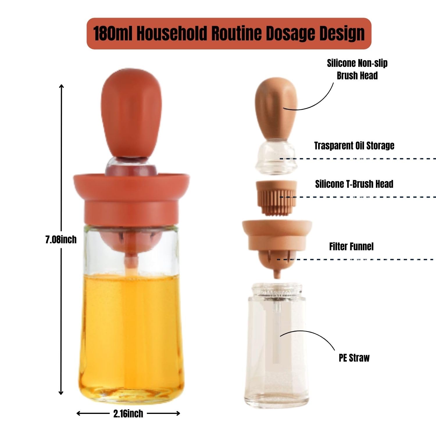 

Oil Dispenser Bottle for Kitchen with Brush (2 in 1) Magic Oil Bottle with Silicone Oil Brush, ideal for Air Fryer, BBQ, Frying, красный