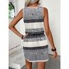 YYFS Women's Fashion Summer Spring Colour Block Print Sleeveless Square Collar High Waist Casual Dresses