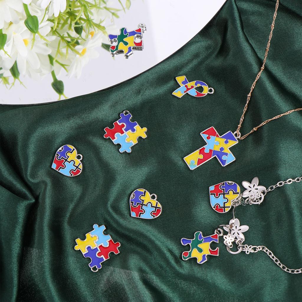 25 Charms, Heart Autism Awareness Charm Autism Ribbon Awareness Puzzle Piece Charms 25 Charms, Heart Autism Awareness Charm Autism Ribbon Awareness Puzzle Piece Charms