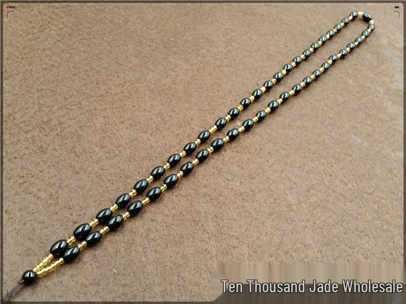 Black Obsidian Cylinder Bead Necklace Cord