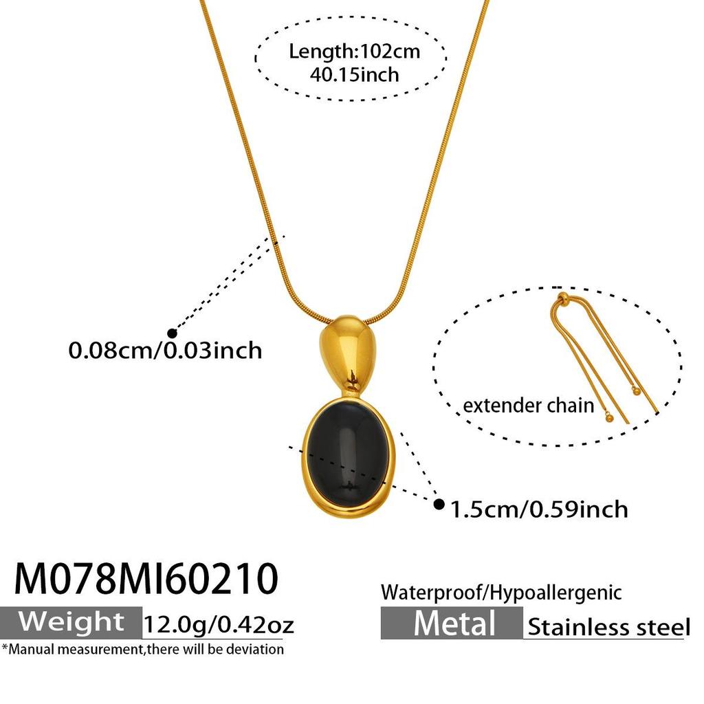 Fashion Agate Pendant Adjustable Long Sweater Chain - Simple Stainless Steel Design