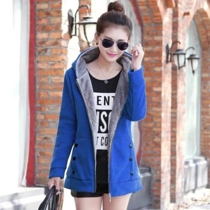 Women Fashion Casual Thicken Warmer Hoodie Solid Coat Outerwear Jacket