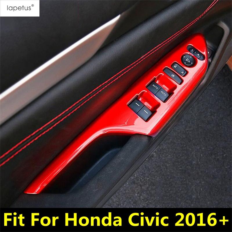 Inner Door Armrest Window Lift Button Control Panel Decoration Cover Trim ABS Interior Accessories For Honda Civic 2016 -
