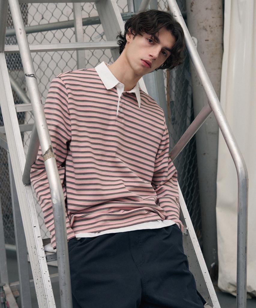 Ledeoli Multi-Stripe Oversized Rugby Shirt [Pink]