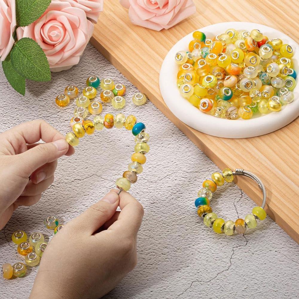 10/20/30pcs Resin Yellow European Large Hole Bead Bulk Jewelry Making Large Hole Spaced Bead Pendant Bracelet Making Necklace Pen DIY Craft
