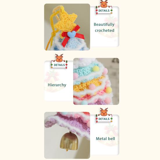 Knitted Christmas Tree Ornament Multi-Layered Mini Crochet Christmas Tree Hanging Decoration with Bell And Star Top Colorful Small Xmas Tree