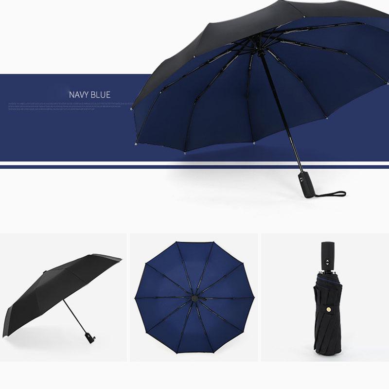 Windproof 10-Rib Double-Layer Folding Umbrella for Men and Women - Automatic, Sunscreen, Dual-Use.