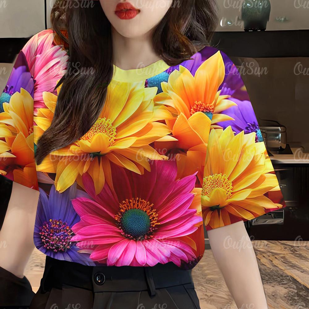 Women's clothing floral pattern top printed T-shirt short sleeved casual T-shirt street wear women's oversized
