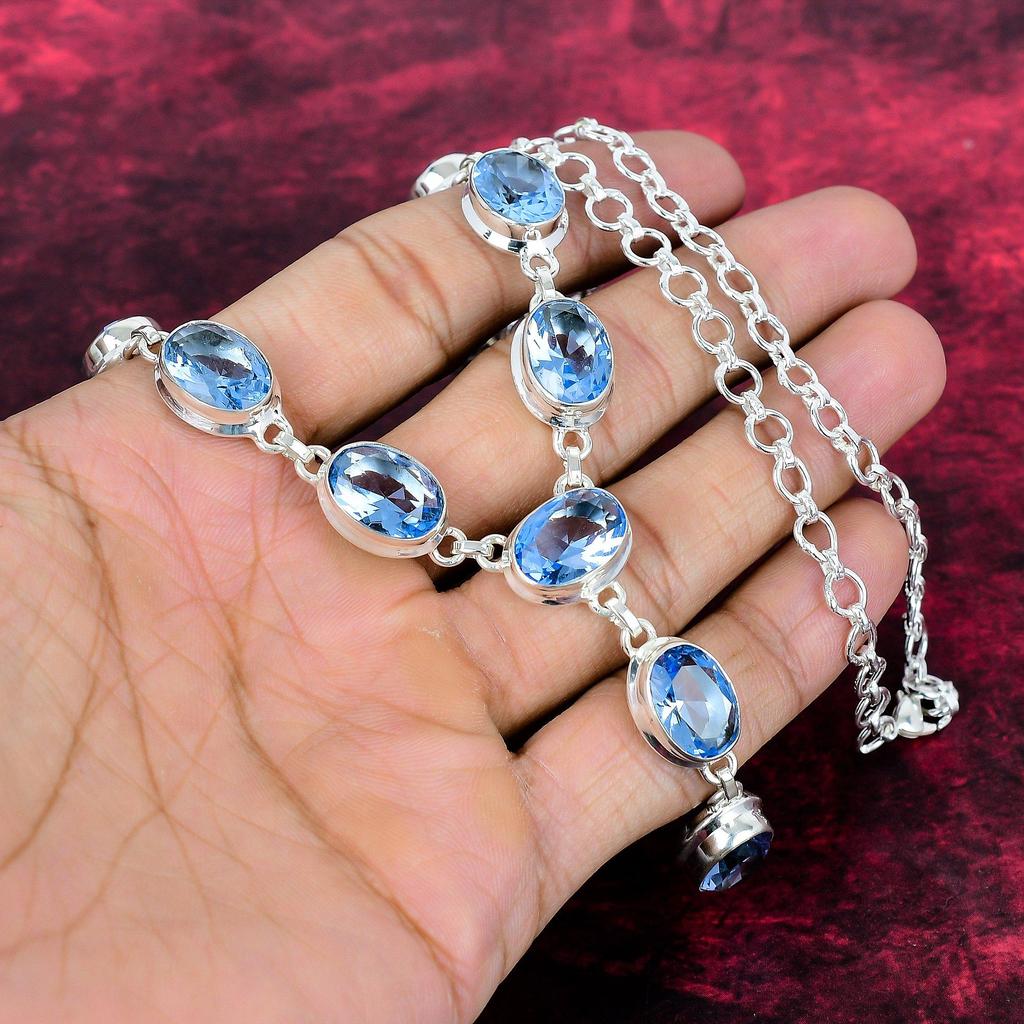 Tanzanite Handmade Gemstone Necklace, 925 Solid Sterling Silver Necklace Antique Jewelry, Adjustable Chain Necklace Engagement Gift