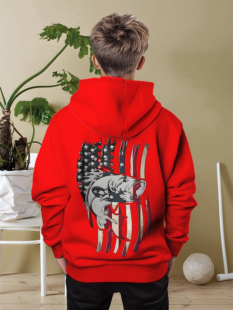 Boys' Casual Hoodie, Shinharajuku Color-changing Fish Print Sports Style Personality Street Print, Daily Travel Must Hoodie