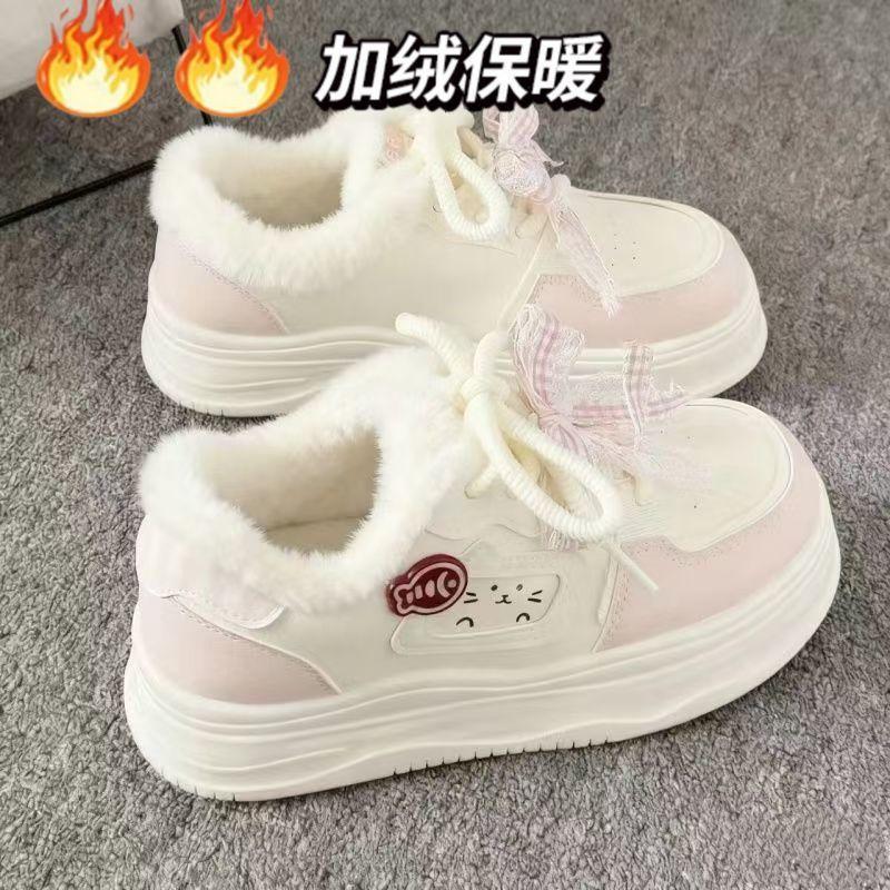 High-value bow cute 22 winter new velvet cotton shoes casual niche board shoes 40 2840₽